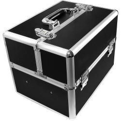 КОЗМЕТИЧЕН КУФАР XL - ЧЕРЕН СЪС СРЕБЪРЕН КАНТ - 32x25x25 см