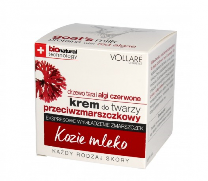 VOLLARE - ПРОТИВОБРЪЧКОВ КРЕМ ЗА ЛИЦЕ С ПРОТЕИНИ ОТ КОЗЕ МЛЯКО, ДЪРВО ТАРА И ЧЕРВЕНО ВОДОРАСЛО ЗА ВСЕКИ ТИП КОЖА 50мл