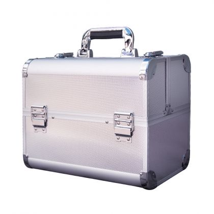 КОЗМЕТИЧЕН КУФАР L - 3D РЕЛЕФ СРЕБРИСТ 32x26x21см