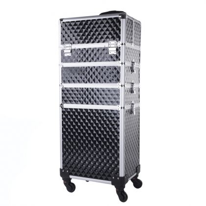 КОЗМЕТИЧЕН КУФАР XXXL 4в1 С КОЛЕЛЦА 3D РОМБ ЧЕРЕН 95x25x35см