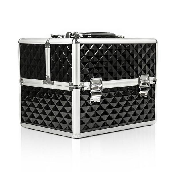 КОЗМЕТИЧЕН КУФАР XL - 3D РОМБ ЧЕРЕН - 33x25x25см