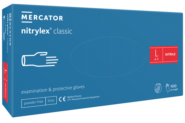 РЪКАВИЦИ НИТРИЛ СИНИ - MERCATOR MEDICAL nitrylex® basic blue - РАЗМЕР  L - 100 бр