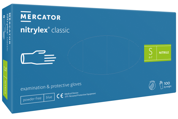 РЪКАВИЦИ НИТРИЛ СИНИ - MERCATOR MEDICAL nitrylex® basic blue - РАЗМЕР  S - 100 бр