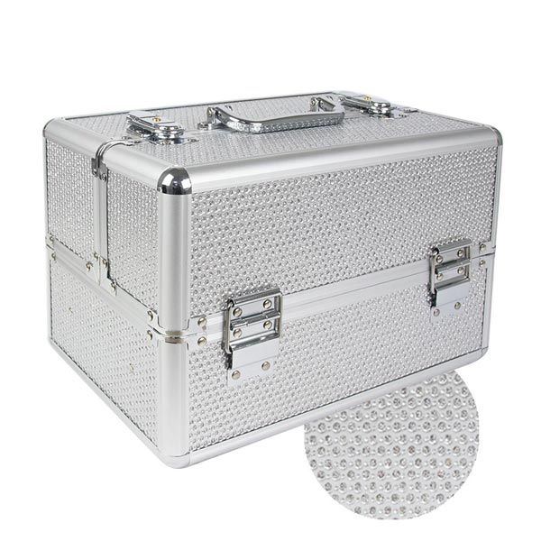 КОЗМЕТИЧЕН КУФАР M - СРЕБРИСТ С БРОКАТ 30x20x20 см