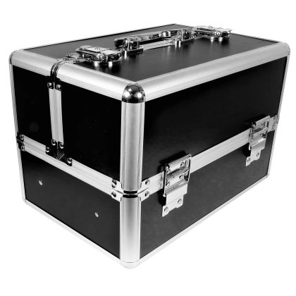 КОЗМЕТИЧЕН КУФАР M - ЧЕРЕН СЪС СРЕБЪРЕН КАНТ - 30x20x20 см