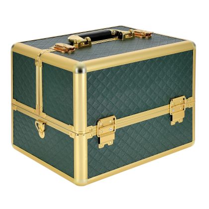 КОЗМЕТИЧЕН КУФАР XL - GREEN QULTED - GOLD -  33x26x28