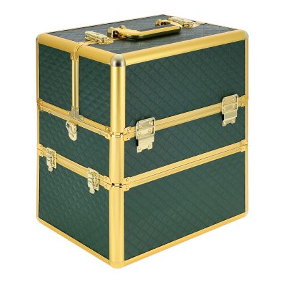КОЗМЕТИЧЕН КУФАР XXL - GREEN QULTED - GOLD -  41x24x34