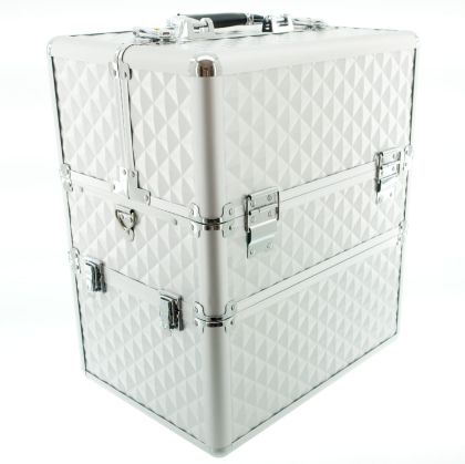 КОЗМЕТИЧЕН КУФАР XXL - 3D РОМБ - SILVER 41x24x34