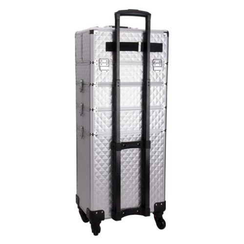 КОЗМЕТИЧЕН КУФАР XXXL 4в1 С КОЛЕЛЦА 3D РОМБ СРЕБРИСТ 95x25x35см