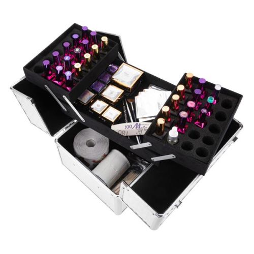 КОЗМЕТИЧЕН КУФАР XL - 3D РОМБ СРЕБРИСТ - 33x25x25см