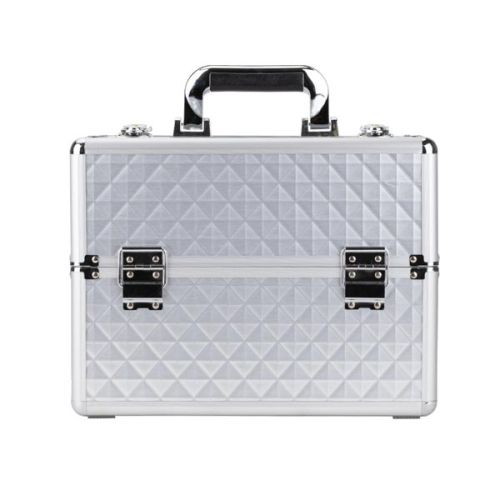 КОЗМЕТИЧЕН КУФАР XL - 3D РОМБ СРЕБРИСТ - 33x25x25см