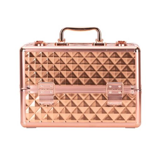 КОЗМЕТИЧЕН КУФАР M - 3D РОМБ РОЗОВО ЗЛАТО 30x20x20 см