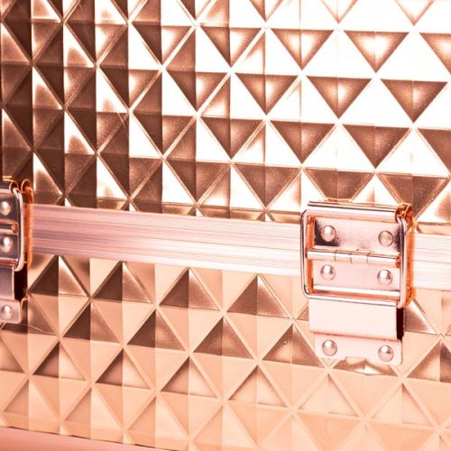 КОЗМЕТИЧЕН КУФАР M - 3D РОМБ РОЗОВО ЗЛАТО 30x20x20 см