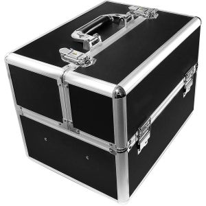 КОЗМЕТИЧЕН КУФАР XL - ЧЕРЕН СЪС СРЕБЪРЕН КАНТ - 32x25x25 см