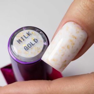 MOLLY NAILS FLAKES BASE - БАЗА С ЧАСТИЦИ ЗА ГЕЛ ЛАК MILK&GOLD - 10мл