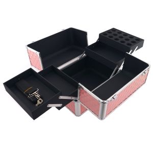 КОЗМЕТИЧЕН КУФАР XL - 3D РОМБ - PINK -  41x24x34