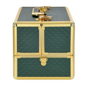 КОЗМЕТИЧЕН КУФАР XL - GREEN QULTED - GOLD -  33x26x28