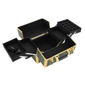 КОЗМЕТИЧЕН КУФАР XL - GREEN QULTED - GOLD -  33x26x28