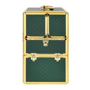 КОЗМЕТИЧЕН КУФАР XXL - GREEN QULTED - GOLD -  41x24x34