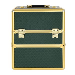 КОЗМЕТИЧЕН КУФАР XXL - GREEN QULTED - GOLD -  41x24x34