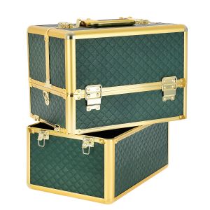 КОЗМЕТИЧЕН КУФАР XXL - GREEN QULTED - GOLD -  41x24x34