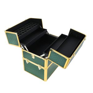 КОЗМЕТИЧЕН КУФАР XXL - GREEN QULTED - GOLD -  41x24x34