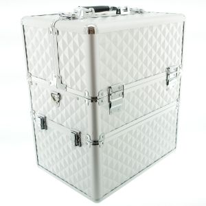 КОЗМЕТИЧЕН КУФАР XXL - 3D РОМБ - SILVER 41x24x34