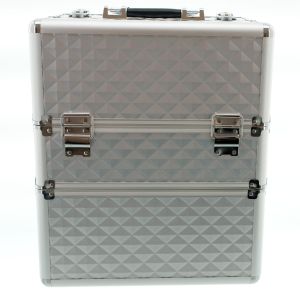 КОЗМЕТИЧЕН КУФАР XXL - 3D РОМБ - SILVER 41x24x34