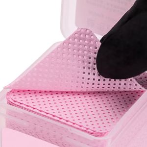ПЕРФОРИРАНИ БЕЗВЛАКНЕСТИ ТНТ ТАМПОНИ ЗА МАНИКЮР - 5см х 5см - 200 бр - MOLLY NAILS РОЗОВИ